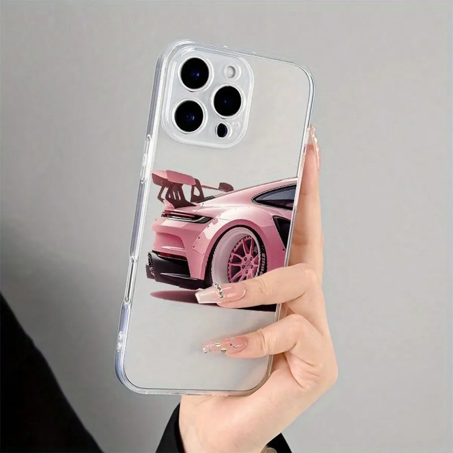 Прозрачный чехол для телефона с розовым автомобильным узором для iphone 17 - Фотография_4