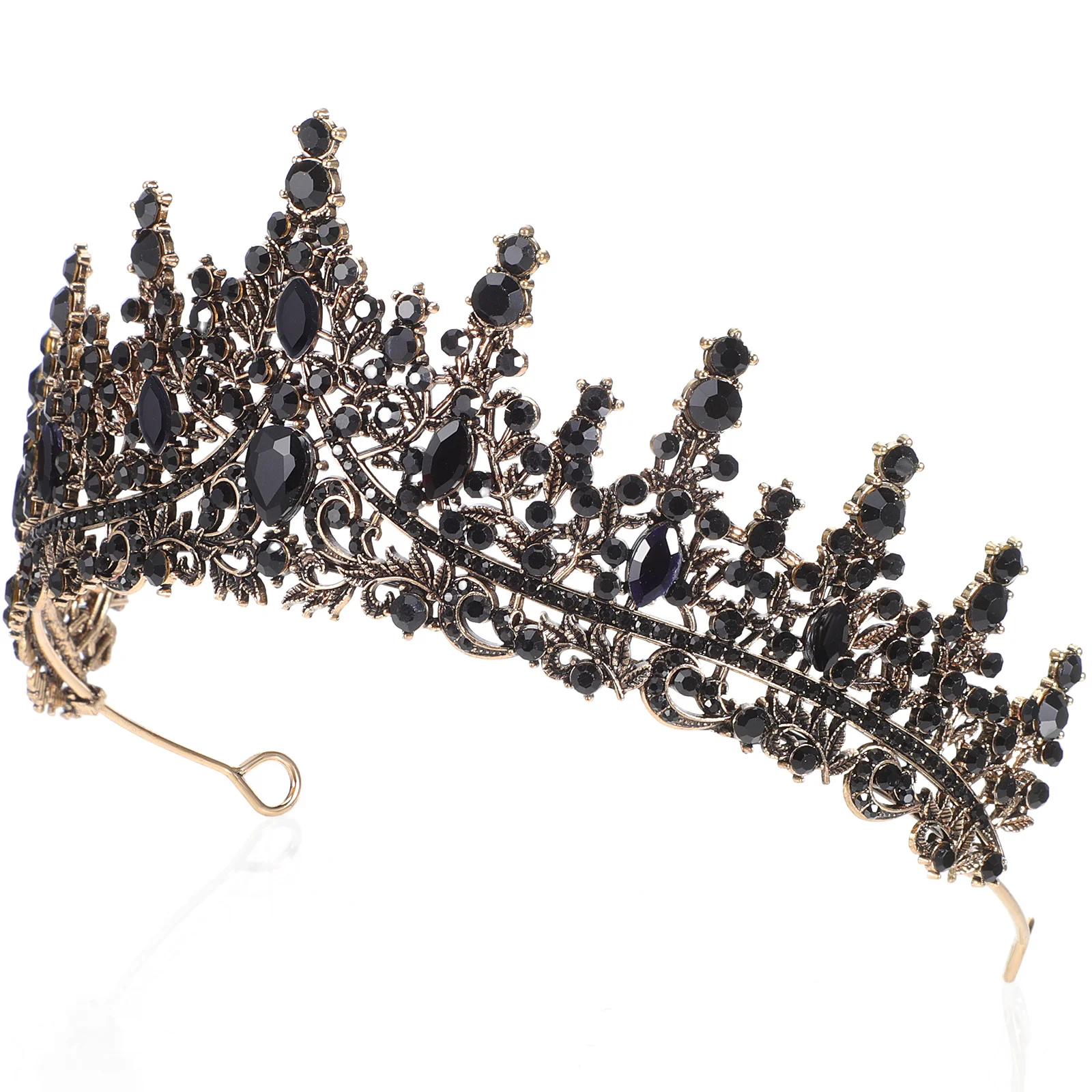 Прочная черная свадебная корона со стразами