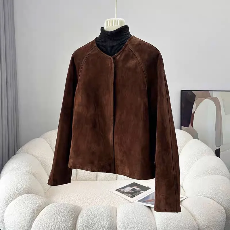 Детская замшевая кожаная куртка в стиле ретро для женщин - Фотография_6