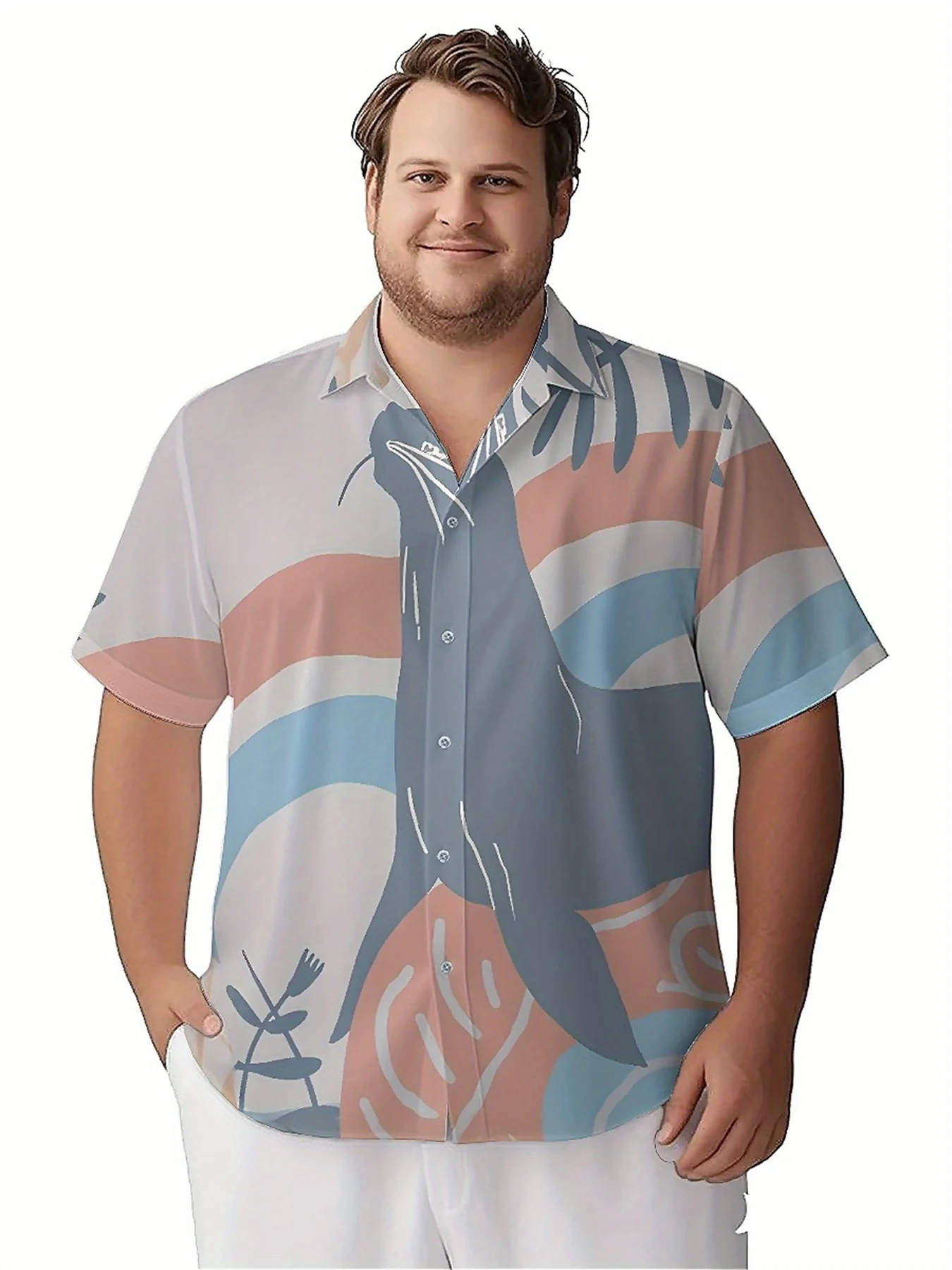 Мужские гавайские рубашки больших размеров с узором печатью - Фотография_3
