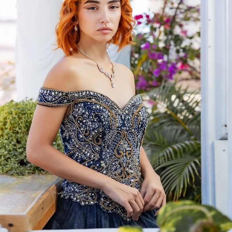 Блестящие темно-синие платья quinceanera по индивидуальному заказу - Фотография_2