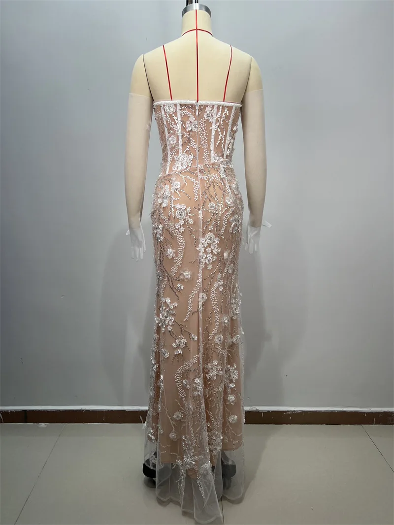 Роскошное свадебное платье русалки с жемчугом и съемными рукавами - Фотография_5