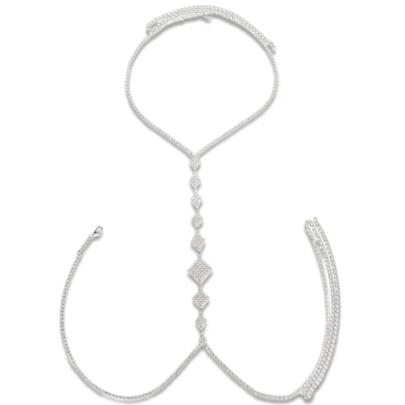 Женская цепочка на грудь с геометрическим ромбом и стразами - Фотография_3