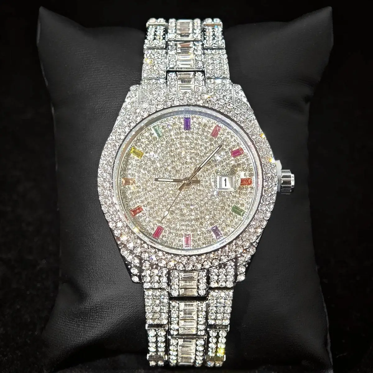 Горячие роскошные брендовые мужские круглые часы со льдом - Фотография_6