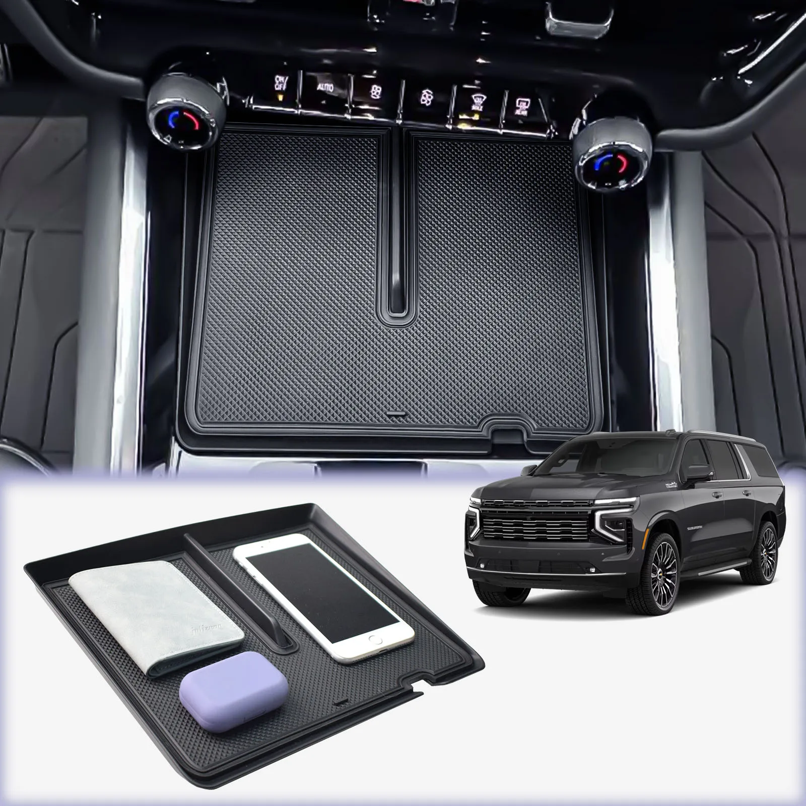 Органайзер на центральной консоли для chevy suburban/tahoe 2025 года