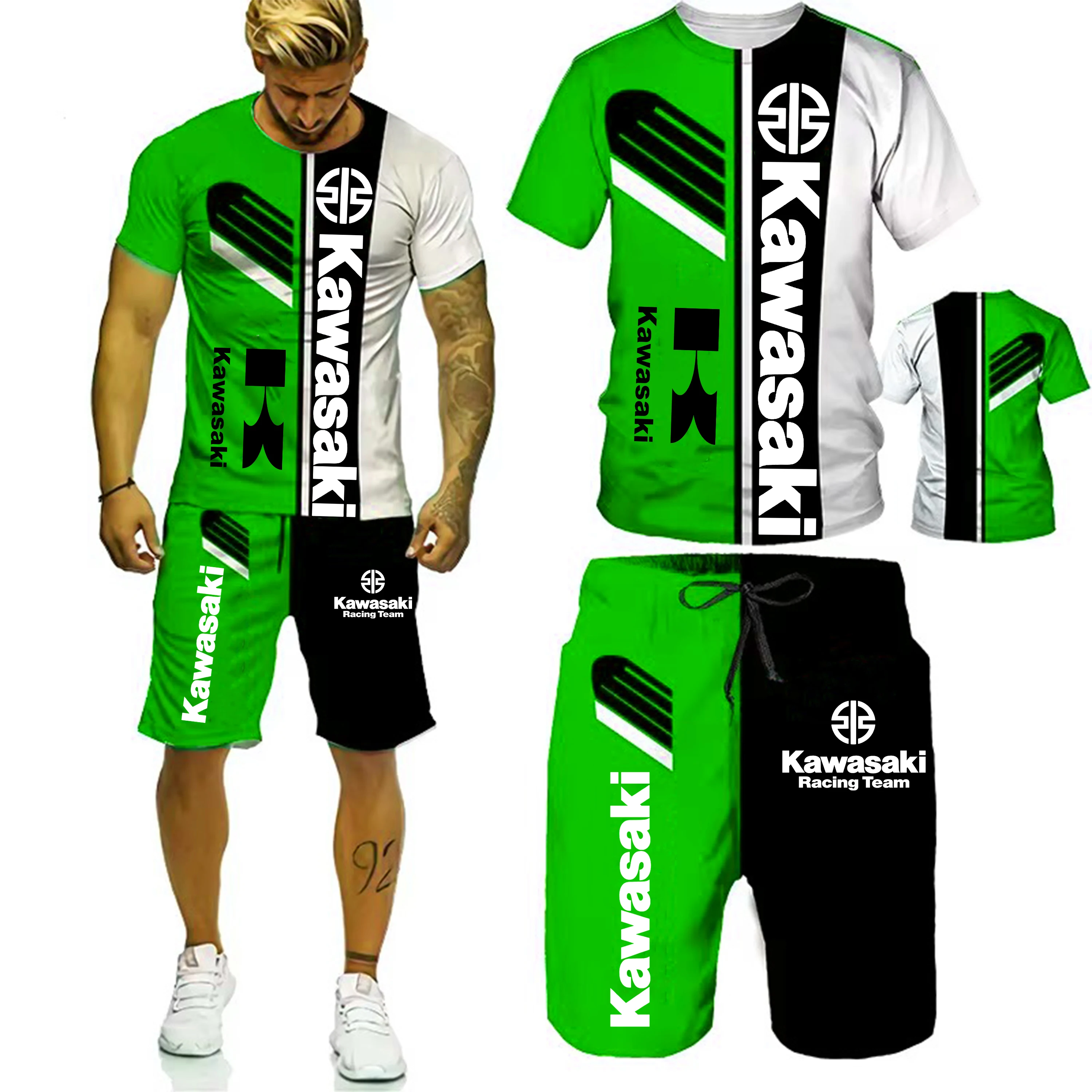 Новая летняя мужская футболка kawasaki racing с 3d принтом - Фотография_3