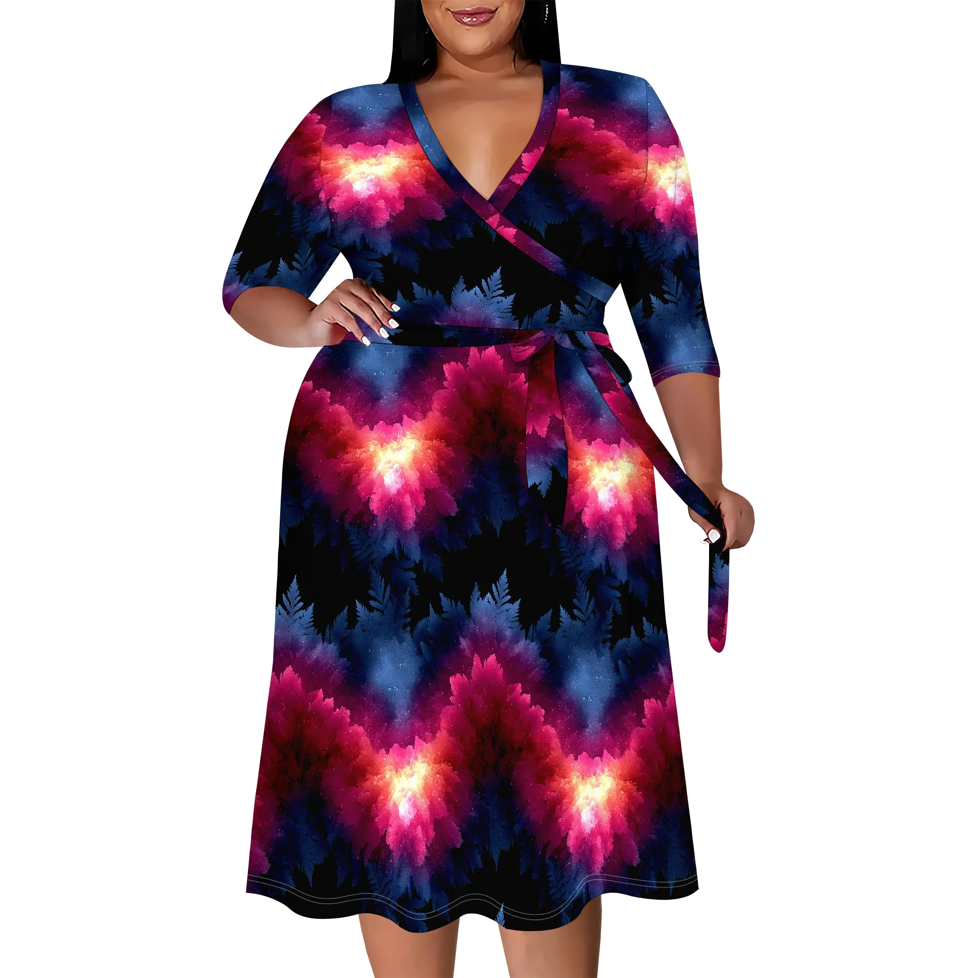 Плюс размер galaxy wrap dress для - Фотография_2