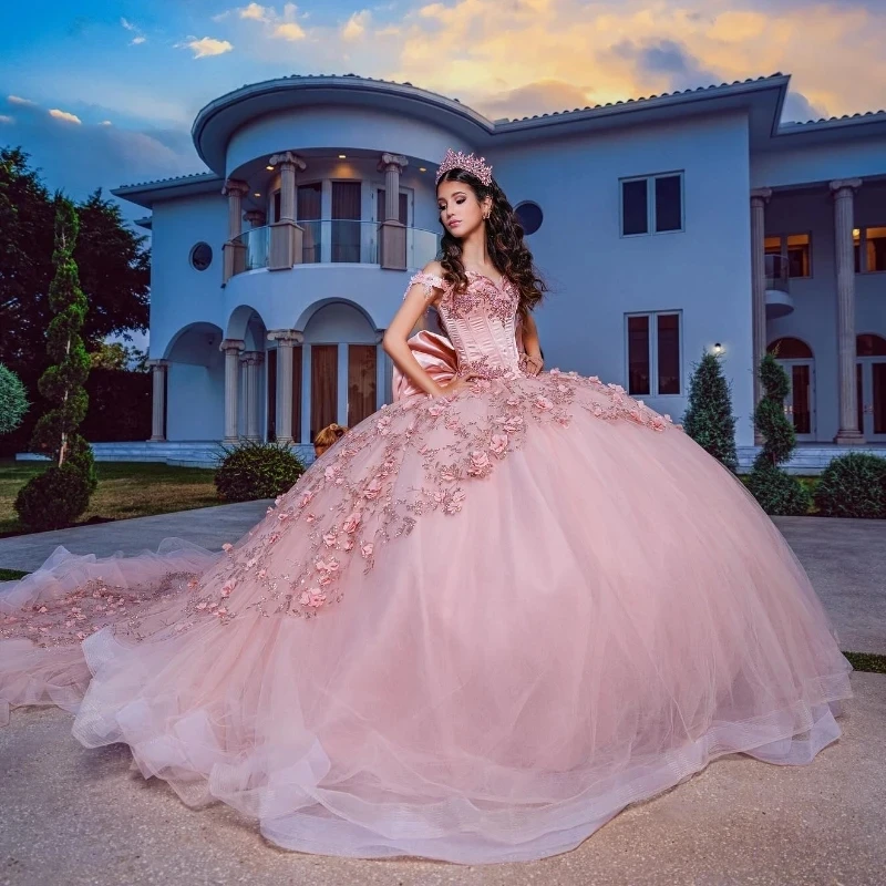 Светло-розовые пышные платья принцессы quinceanera - Фотография_2