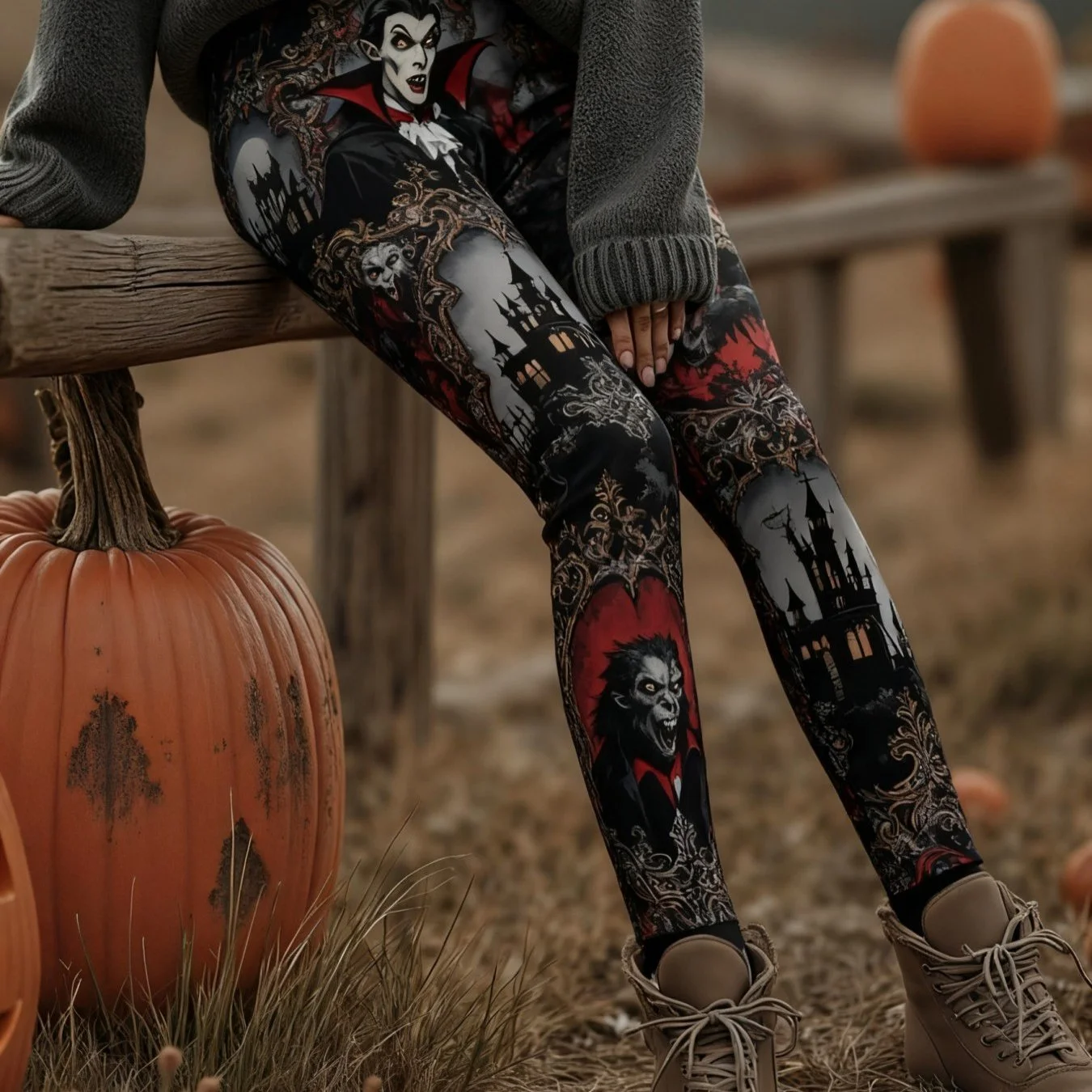 Женские леггинсы со скелетом на хэллоуин - Фотография_2