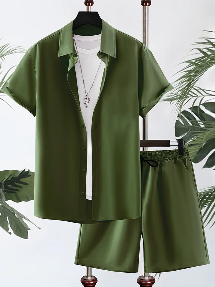 Простая однотонная мужская гавайская рубашка - Фотография_5