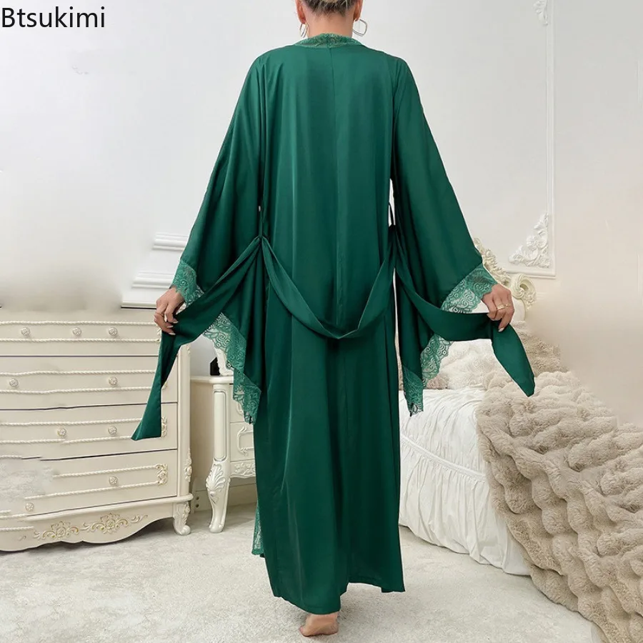 Женские длинные однотонные халаты-кимоно - Фотография_4