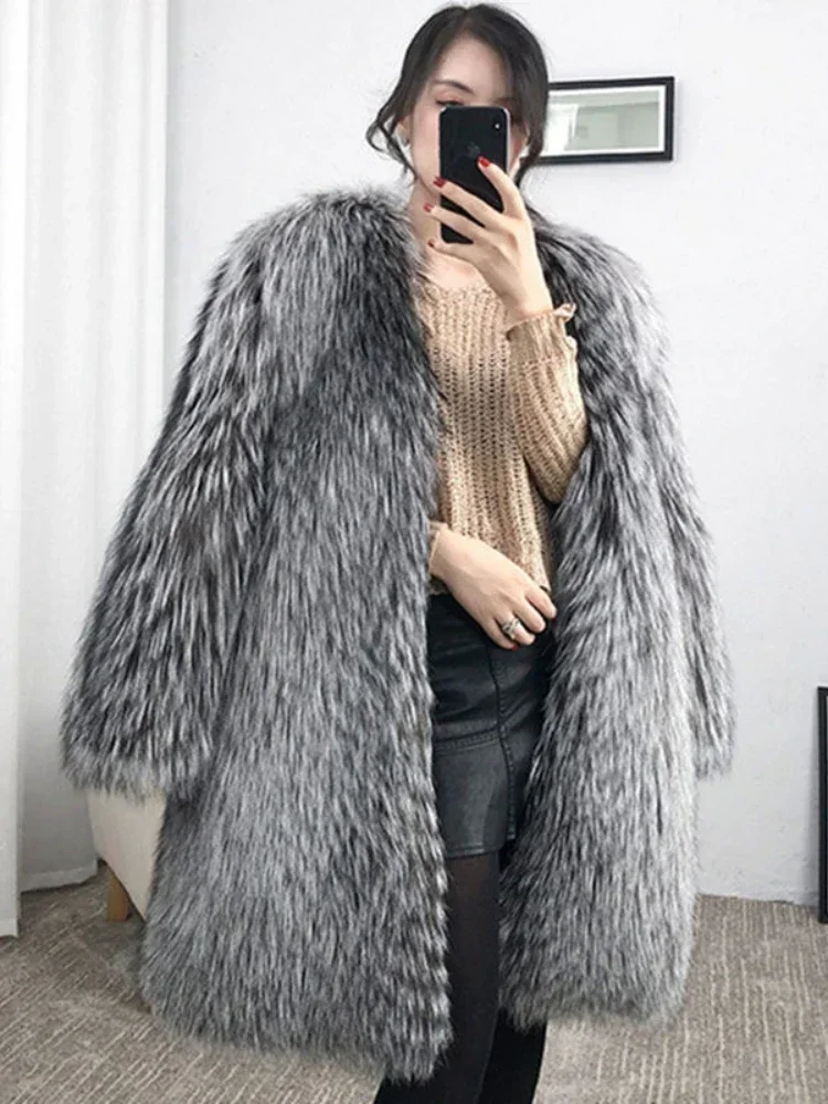 Женское теплое пальто из искусственного лисьего меха - Фотография_4