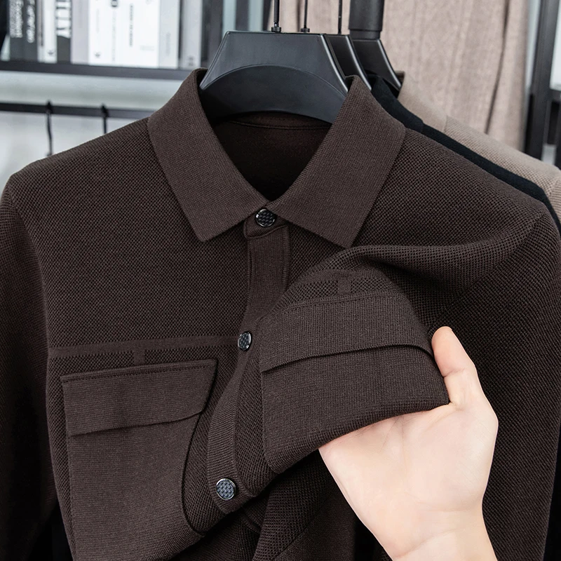 Мужской роскошный вязаный кардиган с длинными рукавами и лацканами - Фотография_5