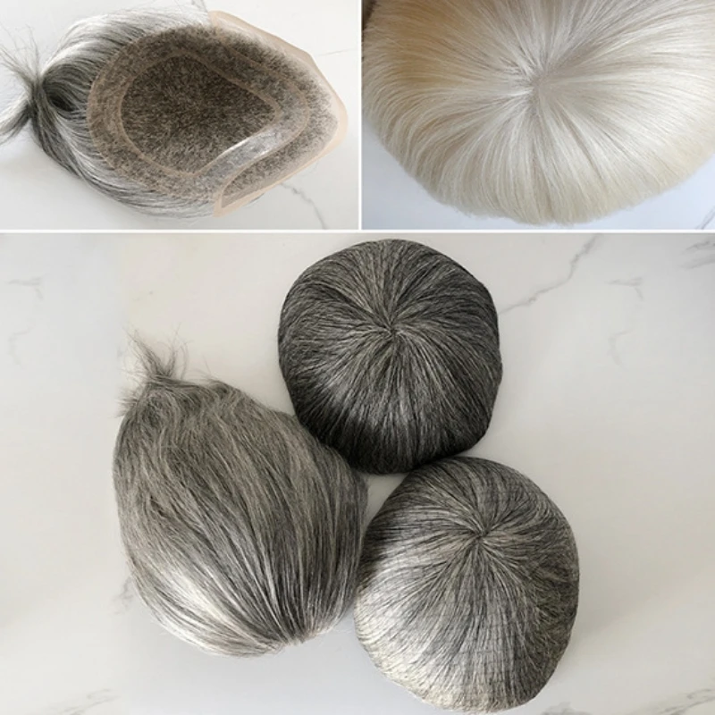 Grey hair wigs lace men toupee - Фотография_5
