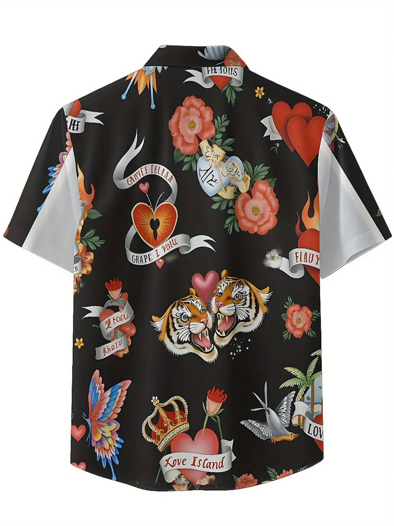 Мужские гавайские рубашки больших размеров с рисунком пламя и крыльев - Фотография_4