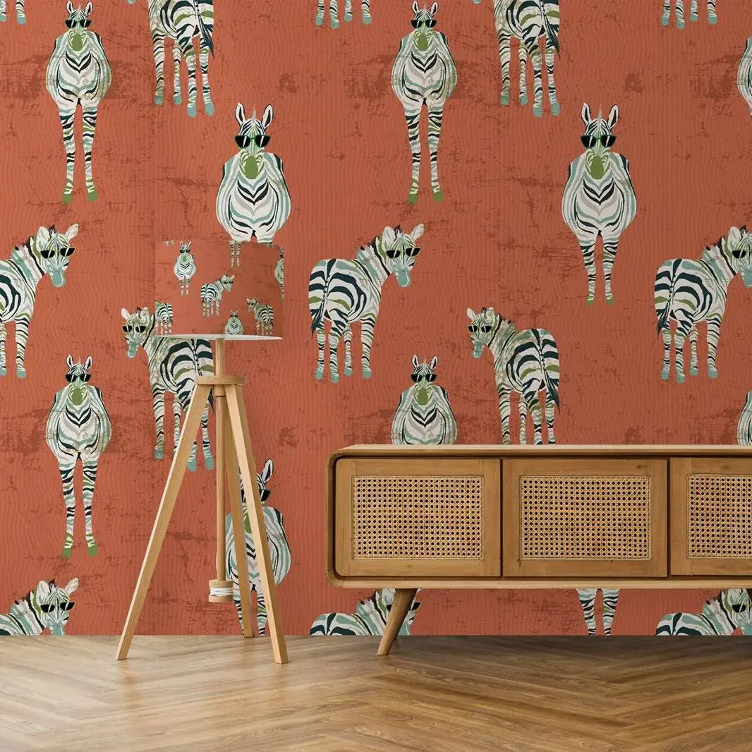Фотофон обои с принтом зебры в винтажном красном брвоне - Фотография_5
