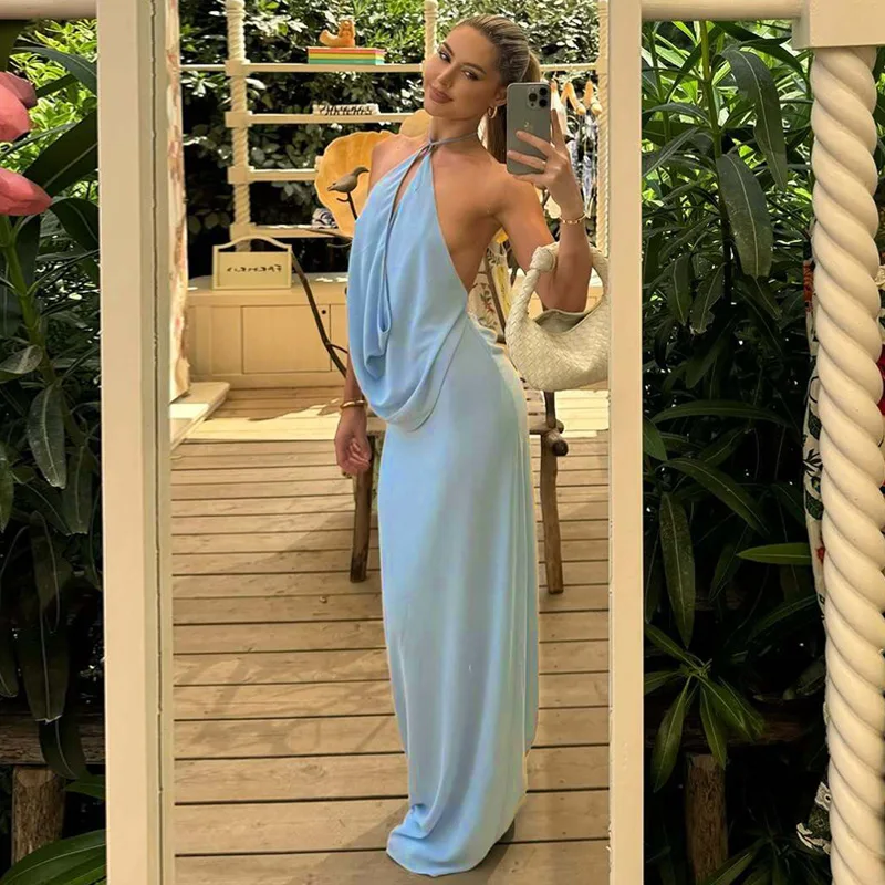 Taruxy сексуальное длинное платье с лямкой на шее - Фотография_5