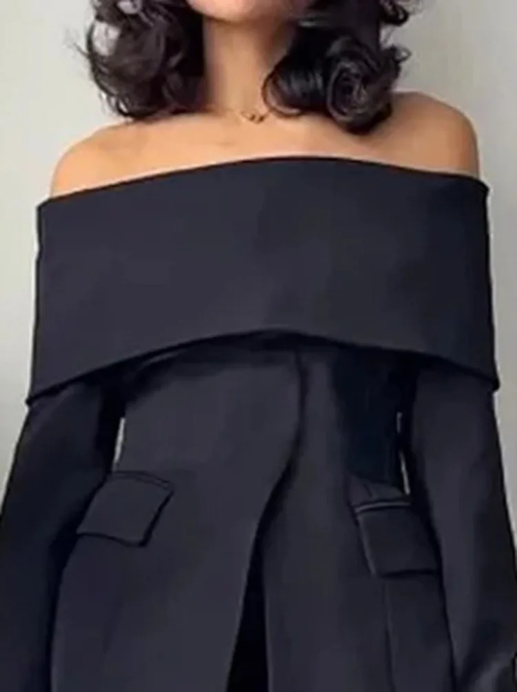 Новый офисный женский пиджак с открытыми плечами - Фотография_3