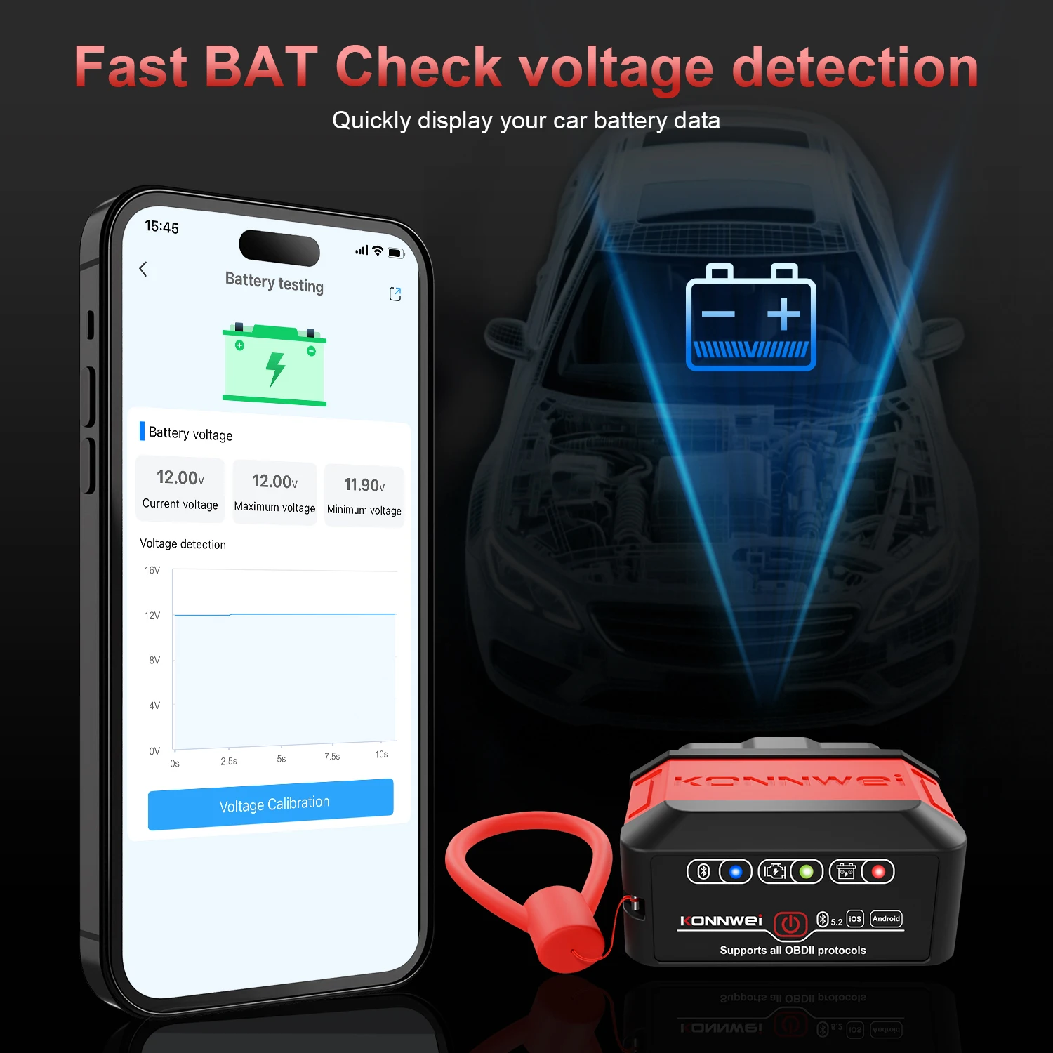 Konnwei kw906 elm327 v1.5 obd2 сканеры bluetooth 5 - Фотография_5