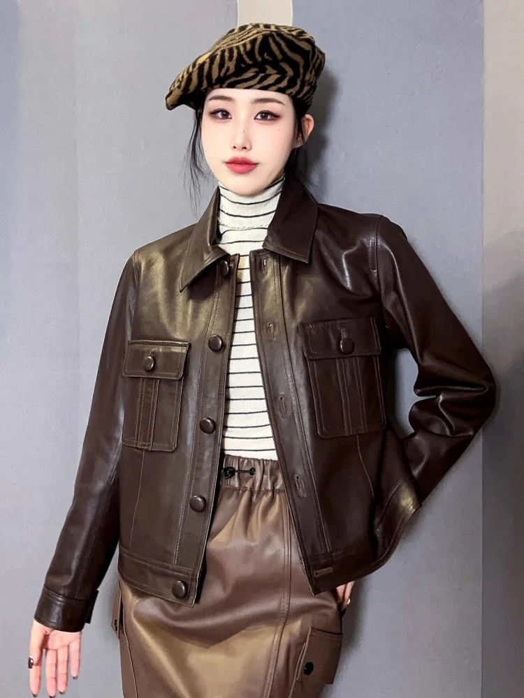 Винтажное женское облегающее пальто из натуральной овчины - Фотография_4