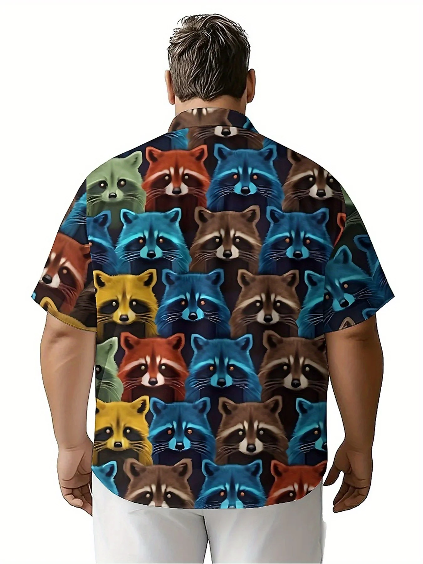 Мужские гавайские рубашки больших размеров. цветной узор енота - Фотография_3