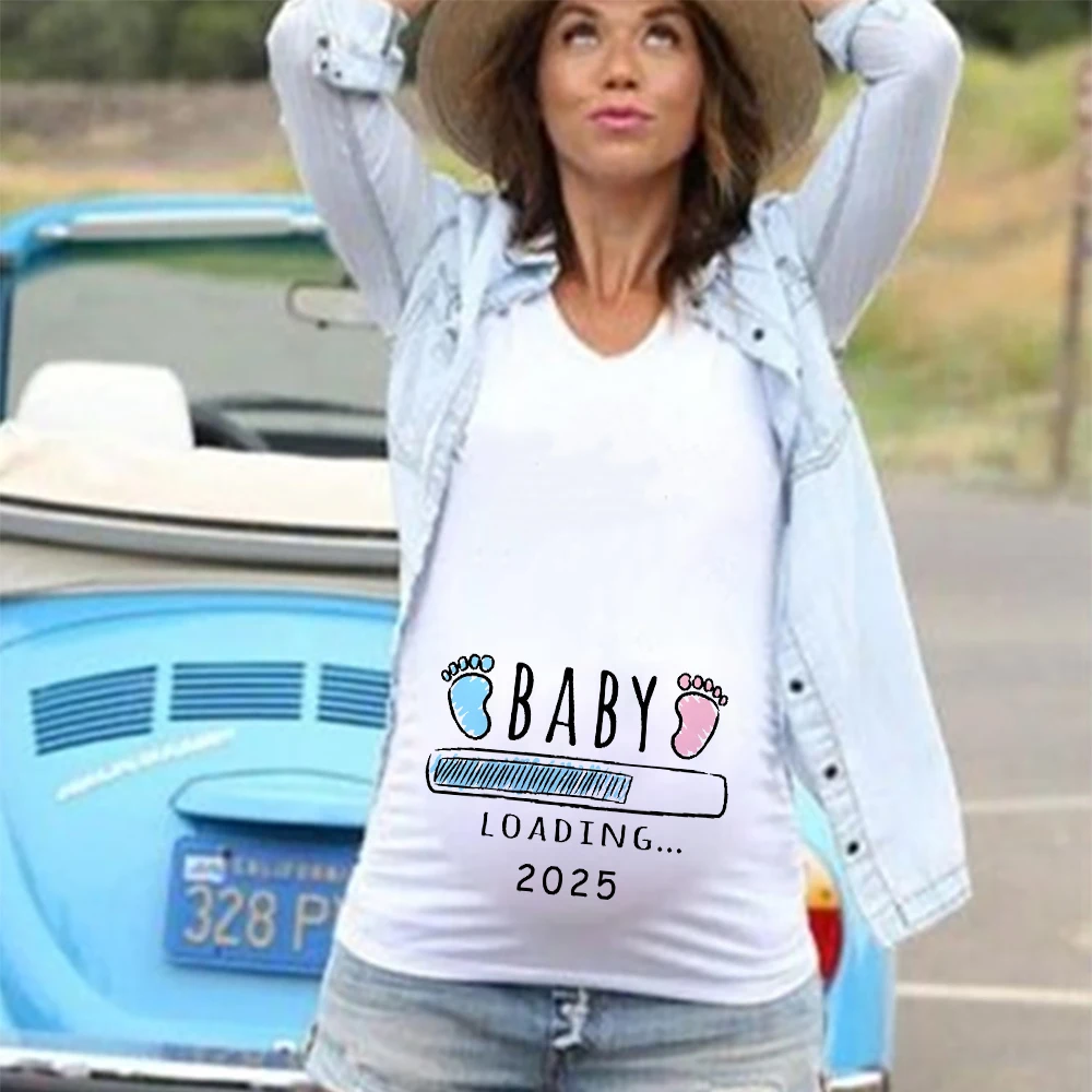 Футболка для беременных с принтом baby loading 2025 года