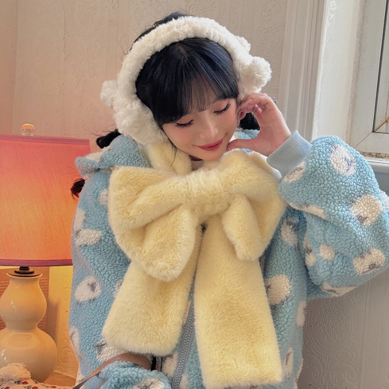 Зимний плюшевый шарф с большим бантом для девочек - Фотография_6