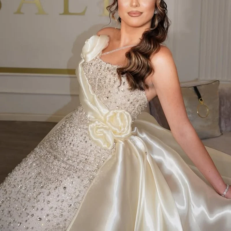 Блестящие свадебные платья «рыбий хвост» цвета слоновой кости