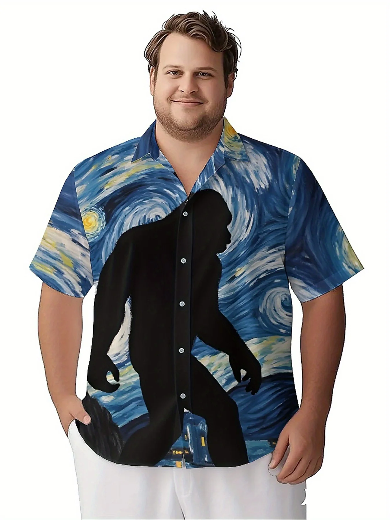 Мужские гавайские рубашки больших размеров с узором звездной ночи гориллы - Фотография_3
