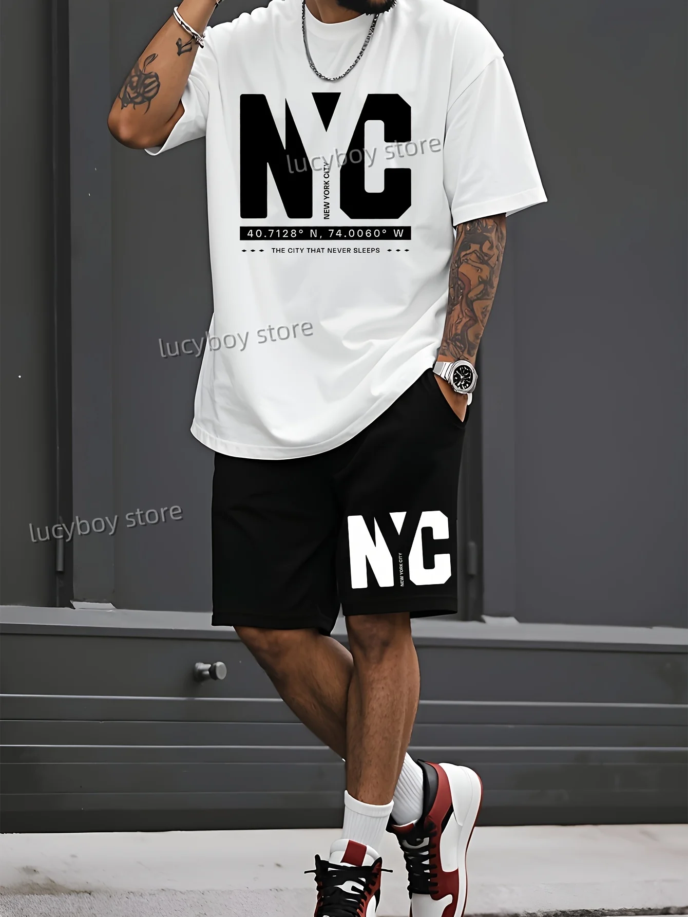 Nc new york спортивная футболка + шорты с буквенным принтом - Фотография_2