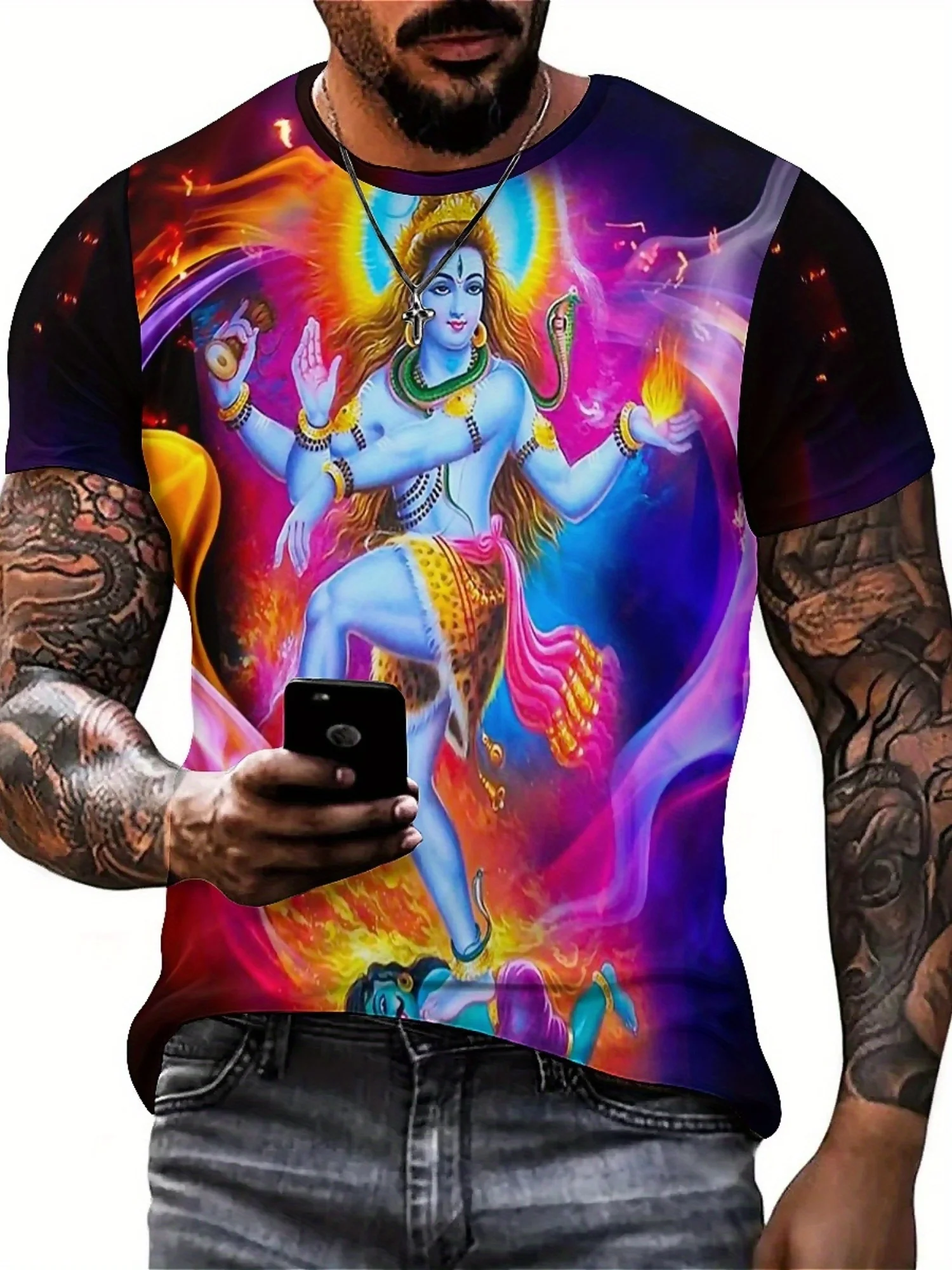 Мужская футболка с ярким индуистским рисунком deity — мягкий полиэстер - Фотография_4