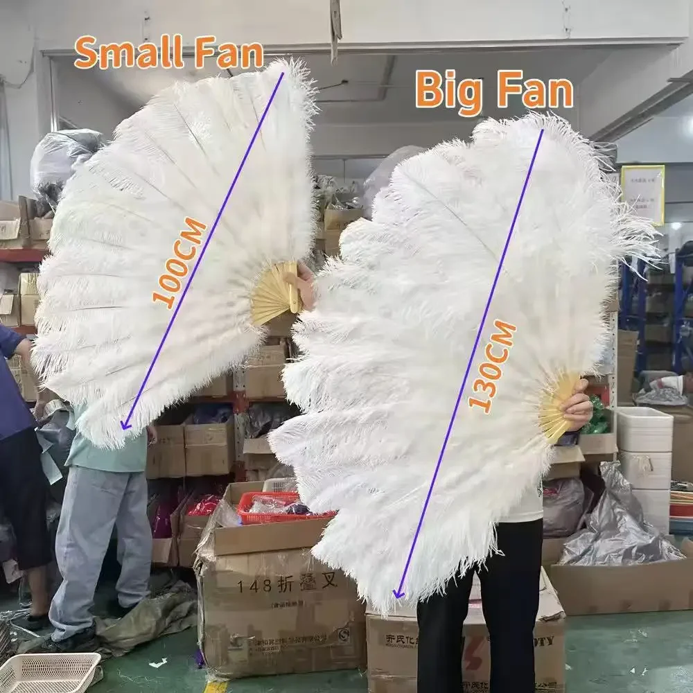 Ручной большой белый веер из страусиных - Фотография_6