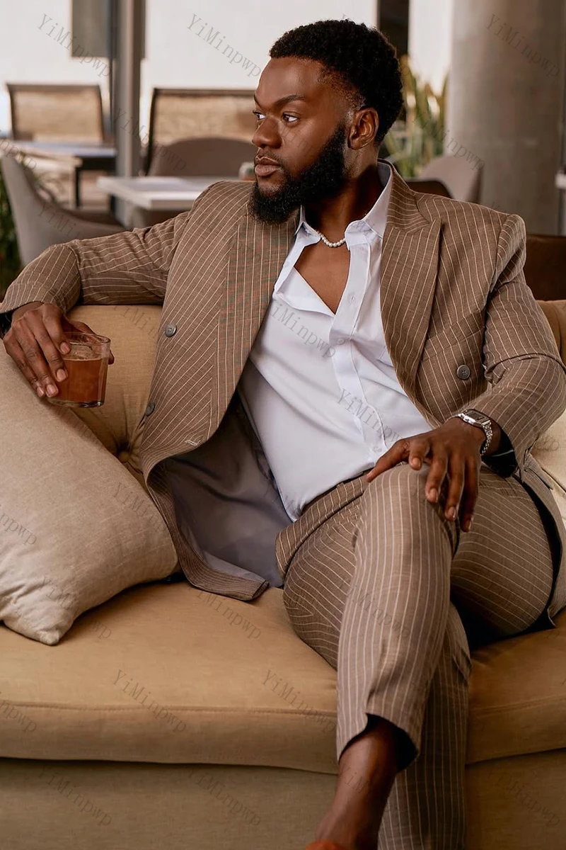 Yiminpwp коричневый мужской полосатый костюм - Фотография_3