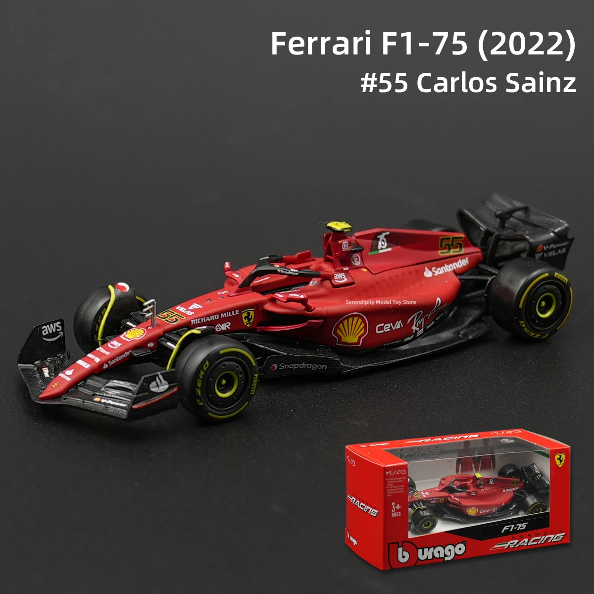 Модель автомобиля bburago 1:43 ferrari 2022 f1-75 #16 f1 - Фотография_3