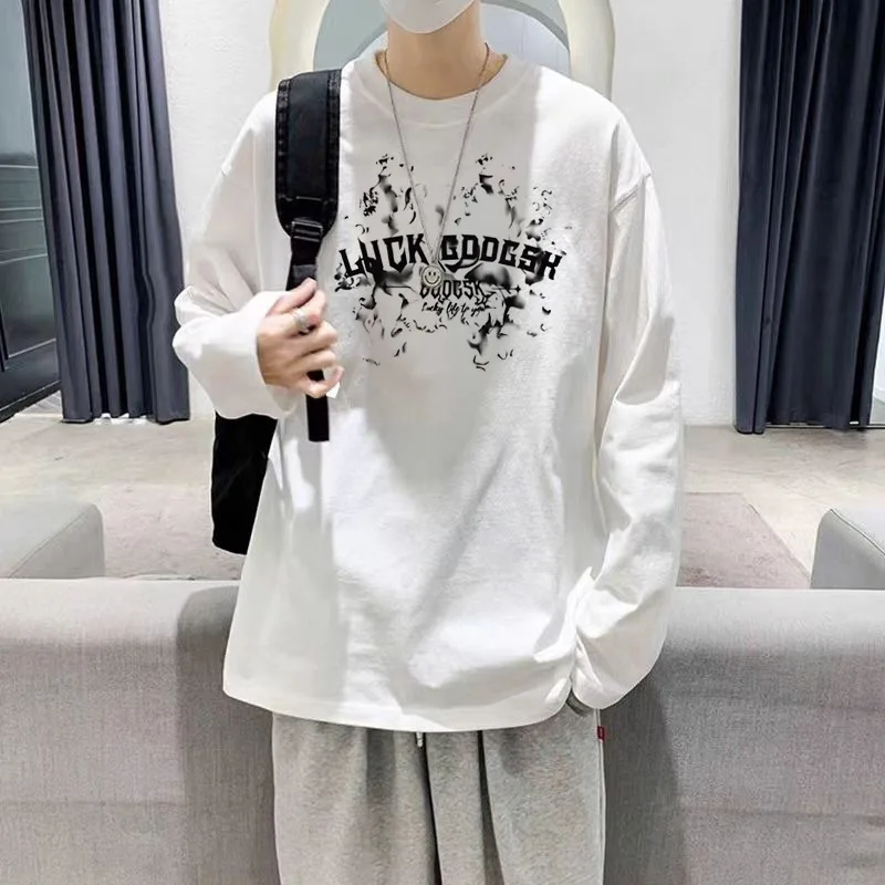 Белая футболка с длинным рукавом в корейском стиле для мужчин - Фотография_4