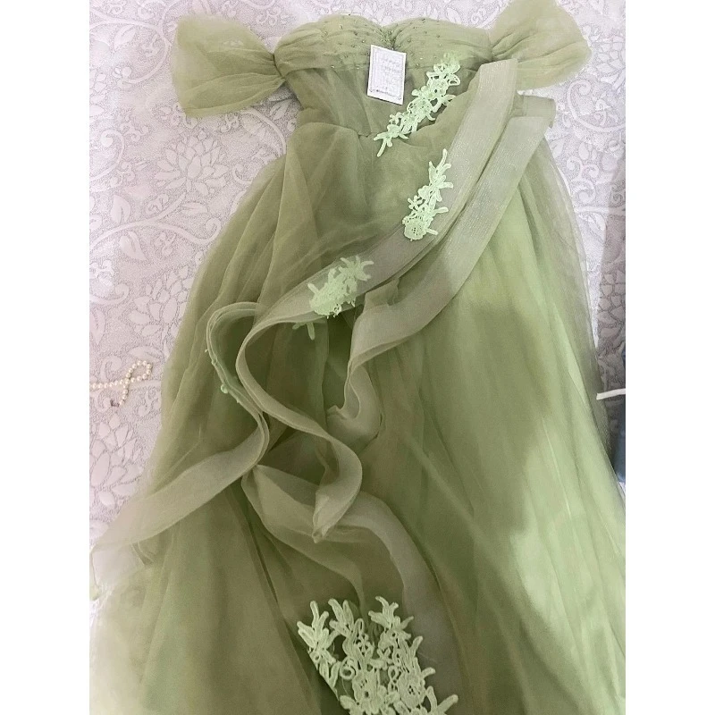 Новое травяно-зеленое длинное платье - Фотография_4
