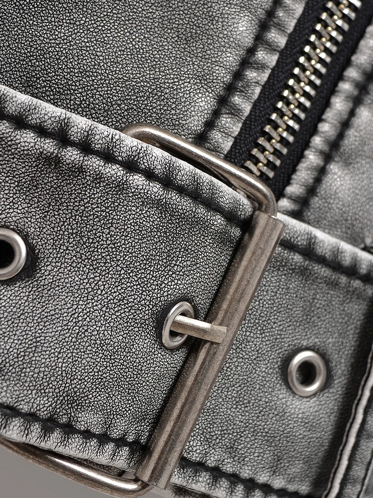 Ailegogo женская винтажная свободная короткая куртка из искусственной кожи - Фотография_5