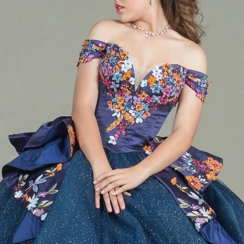 Блестящие темно-синие платья quinceanera