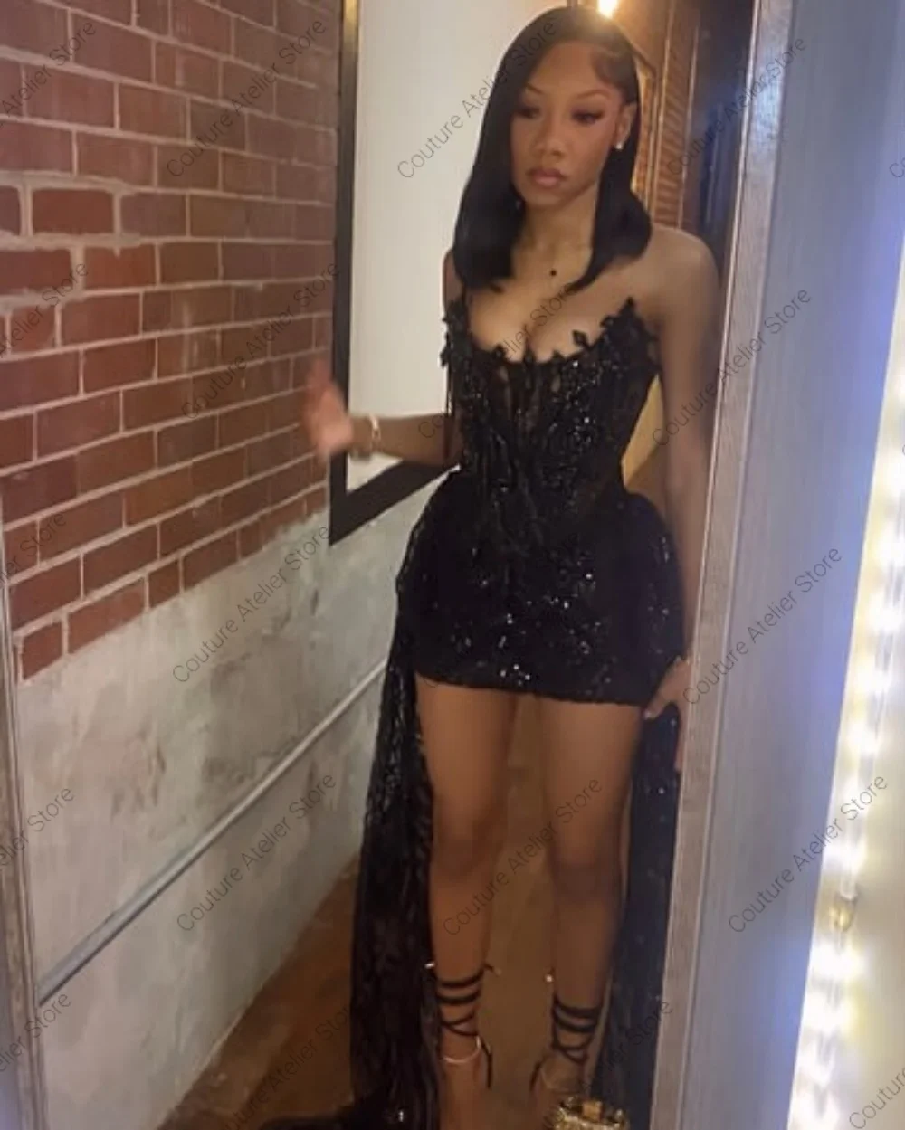 Черное платье для выпускного вечера с кристаллами и бисером - Фотография_5