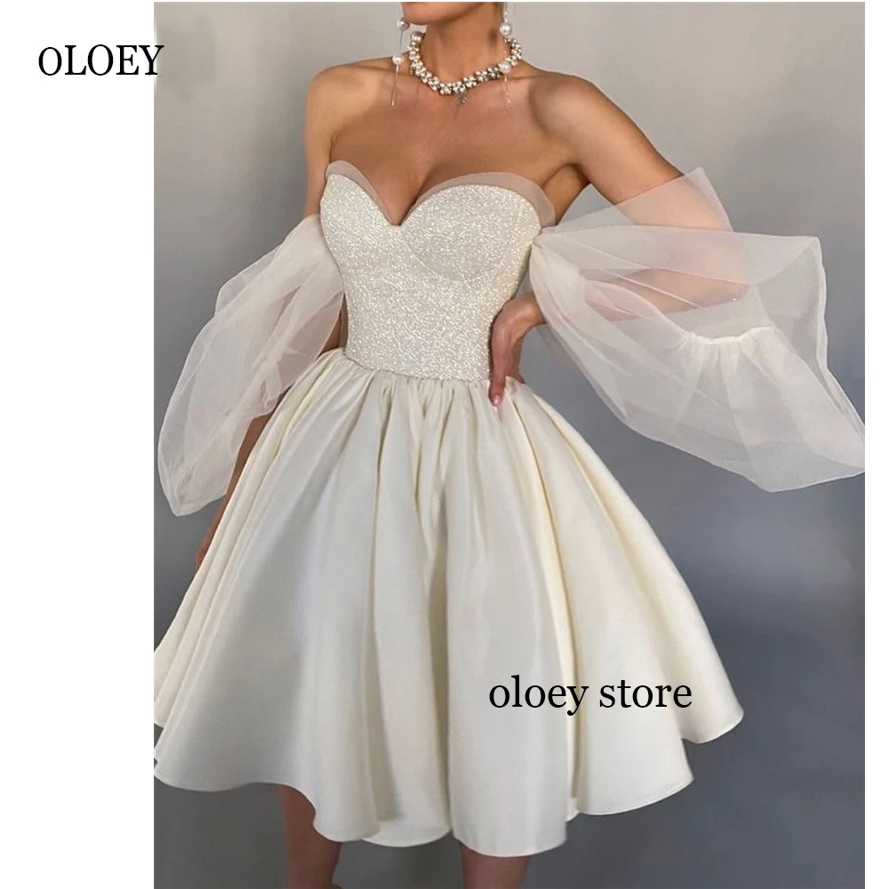 Блестящие атласные трапециевидные короткие свадебные платья oloey