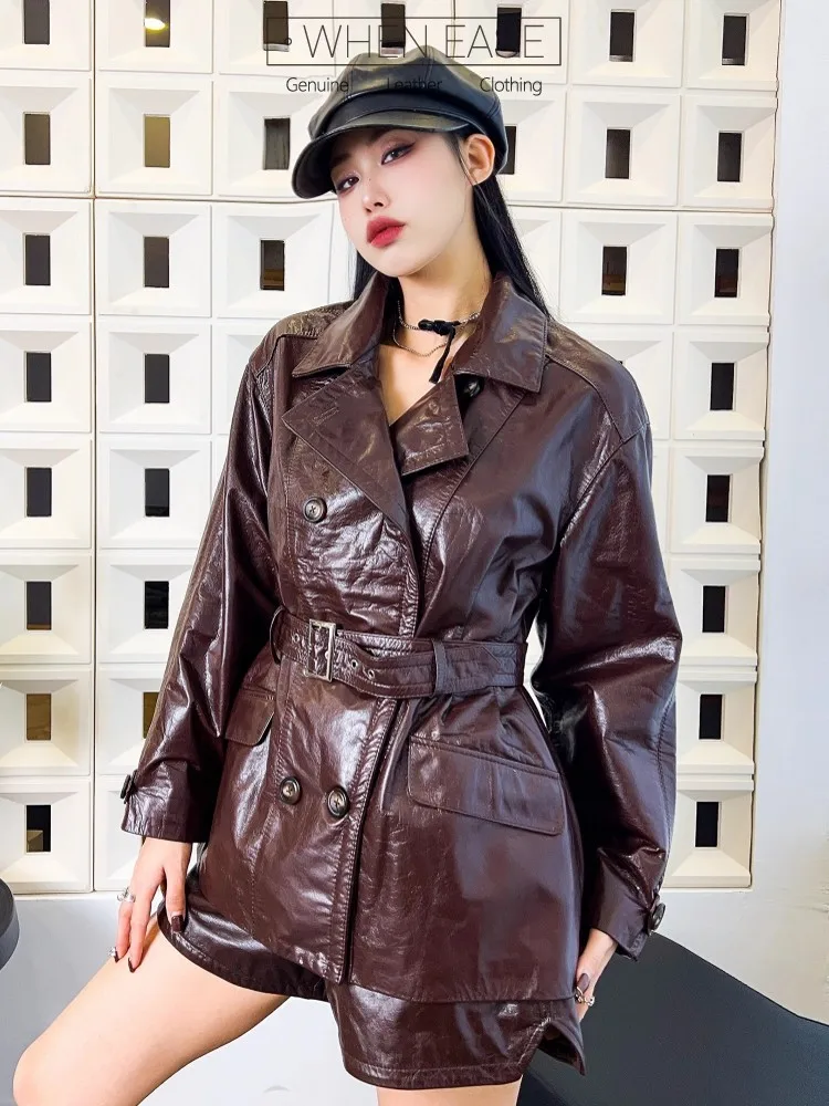 Винтажная осенняя женская двубортная куртка с поясом