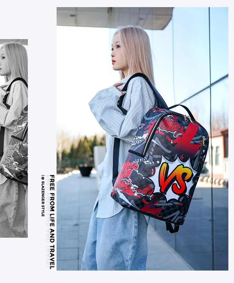 Модные мужские подростковые компьютерные рюкзаки с мультяшными граффити - Фотография_4