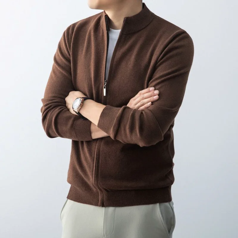 Повседневный вязаный кардиган с воротником-стойкой