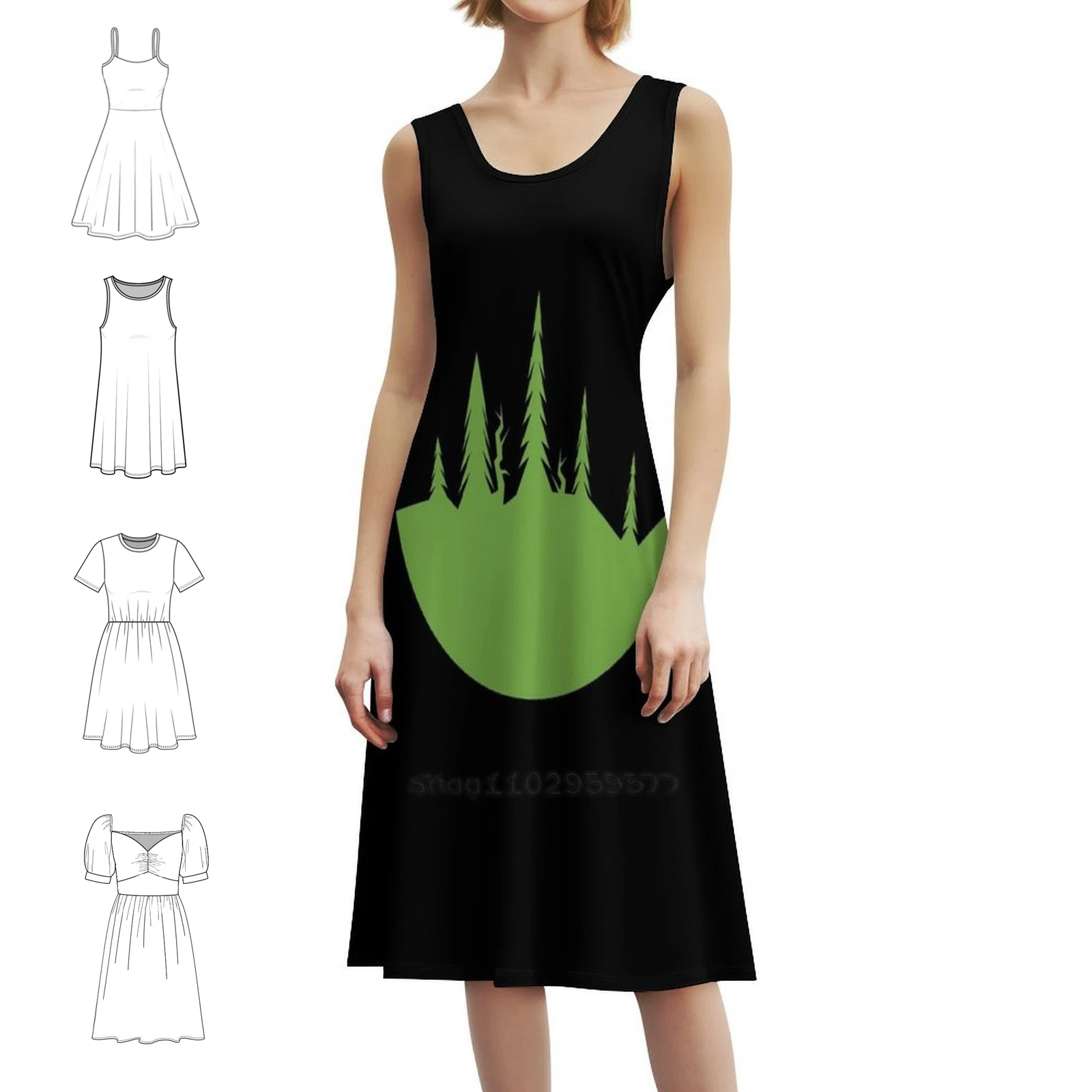 Яркое платье с лесной рыбной миской ii и вырезом в форме сердца