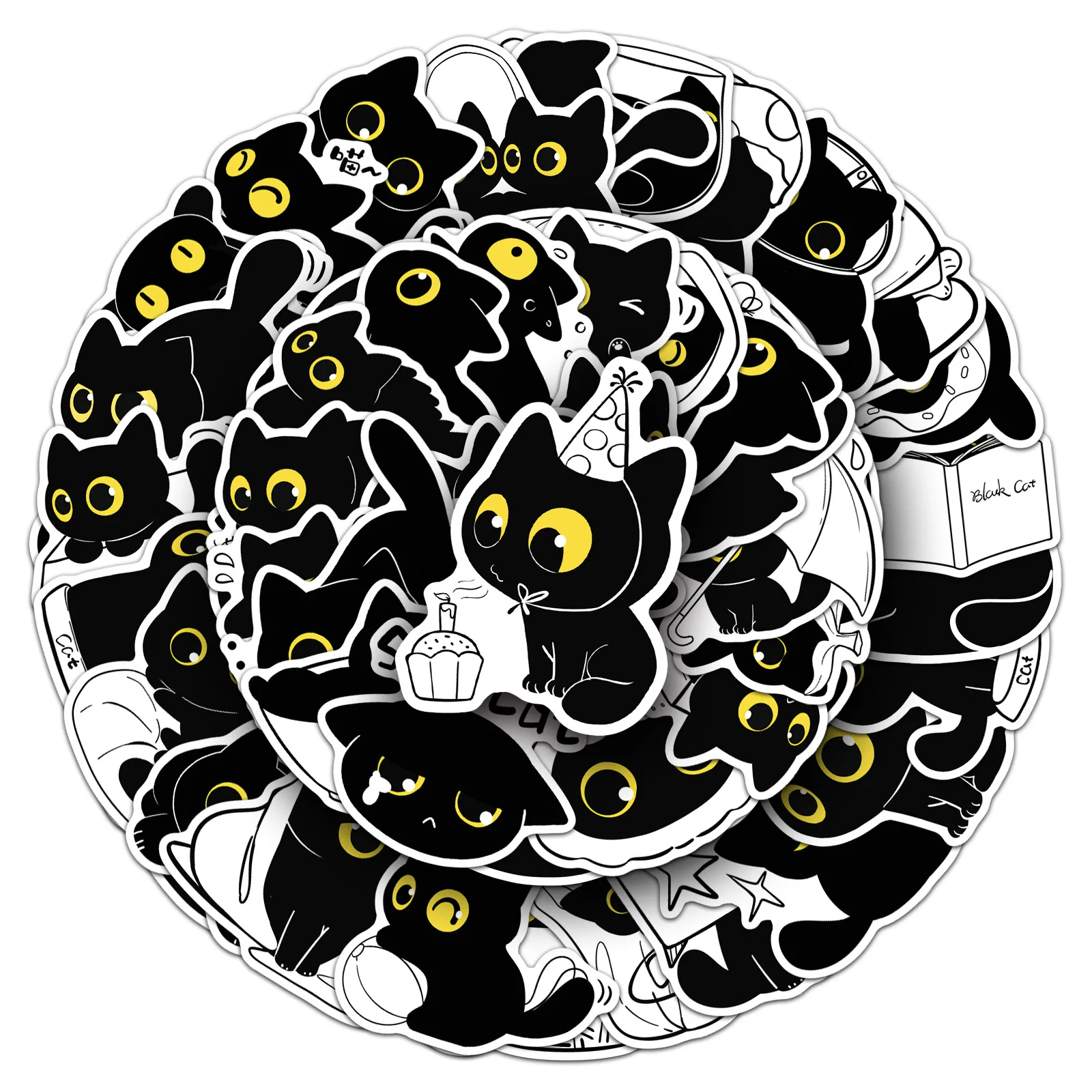 Кавайная наклейка с черным котом - Фотография_3