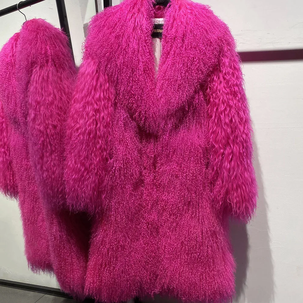 Зимнее теплое натуральное женское пальто из натурального монгольского меха