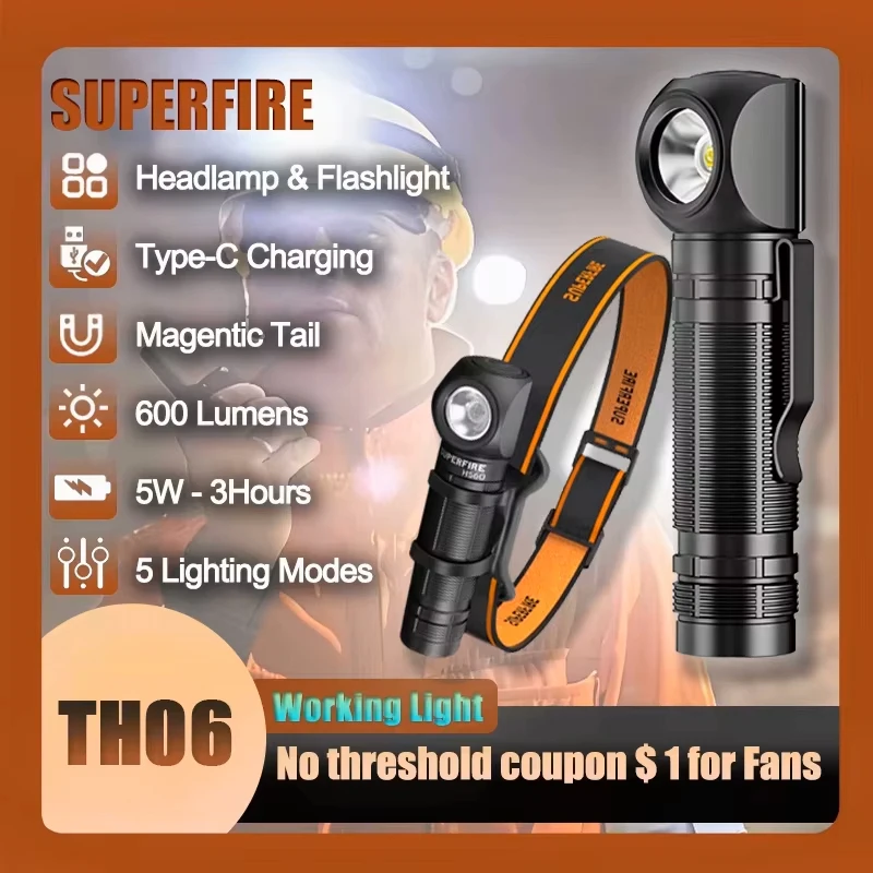 Superfire th06 супер яркий светодиодный налобный фонарь 18650