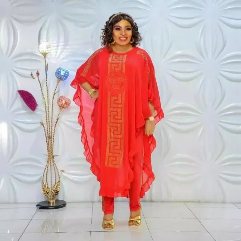 Африканский шифоновый костюм-тройка средней длины больших размеров - Фотография_5