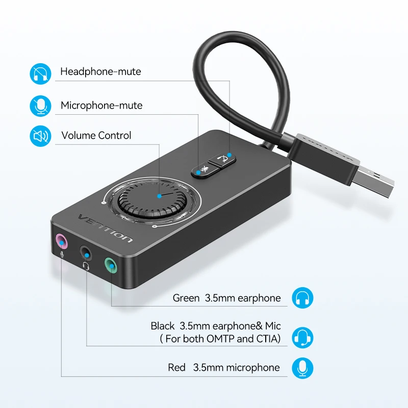 Внешняя звуковая карта vention usb — аудиоадаптер usb–3 - Фотография_2