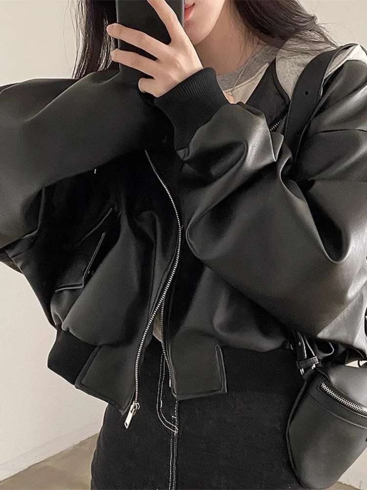 Модная весенне-осенняя женская кожаная куртка с капюшоном - Фотография_6